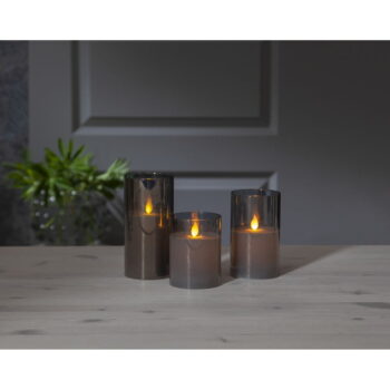 Sivá LED vosková sviečka v skle Star Trading M-Twinkle, výška 12,5 cm – Obrázok 4