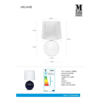 Modro-biela stolová lampa Markslöjd Melanie – Obrázok 2