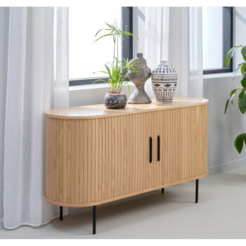 Nízka komoda v dekore duba s posuvnými dverami v prírodnej farbe 140x76 cm Nola – Unique Furniture – Obrázok 5