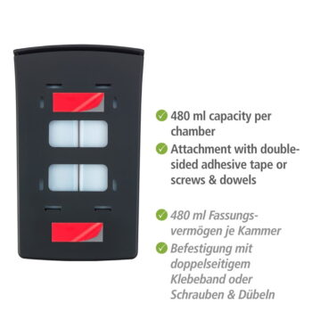 Čierny nástenný plastový dávkovač mydla 0.96 l Tartas - Wenko – Obrázok 5