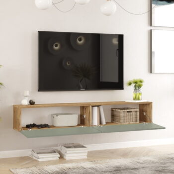 TV stolík v dekore borovice v zeleno-prírodnej farbe 180x30x32 cm – Kalune Design - Image 5