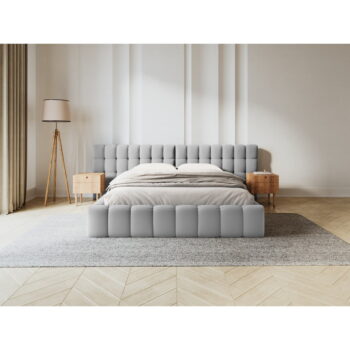 Svetlosivá čalúnená dvojlôžková posteľ s úložným priestorom a roštom 180x200 cm Mamaia – Micadoni Home - Image 6