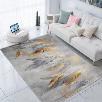 Prateľný koberec v šedej a zlatej farbe 120x180 cm Golden Feathers – Mila Home - Image 10
