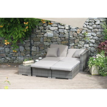 Sivý záhradný lounge set z umelého ratanu pre 4 Alcudia – Garden Pleasure - Image 7
