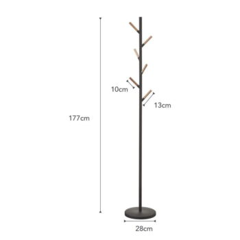 Čierny stojací vešiak s detailmi z bukového dreva YAMAZAKI Plain Pole Hanger - Image 3