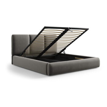 Sivá zamatová čalúnená dvojlôžková posteľ s úložným priestorom s roštom 180x200 cm Brody – Mazzini Beds - Image 3