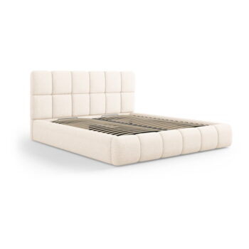 Krémovobiela čalúnená dvojlôžková posteľ s úložným priestorom s roštom 180x200 cm Bellis – Micadoni Home