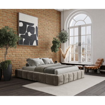 Béžová čalúnená dvojlôžková posteľ s úložným priestorom s roštom 200x200 cm Aruba L – Maison de Rêve - Image 7