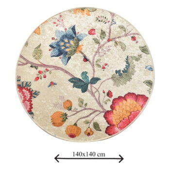 Béžová zamatová kúpeľňová predložka ø 140 cm Vintage Flower – Foutastic - Image 2