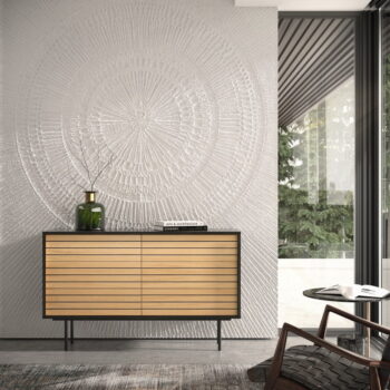 Čierna/prírodná nízka komoda v dekore duba 140x84 cm Stripe - Woodman - Image 7
