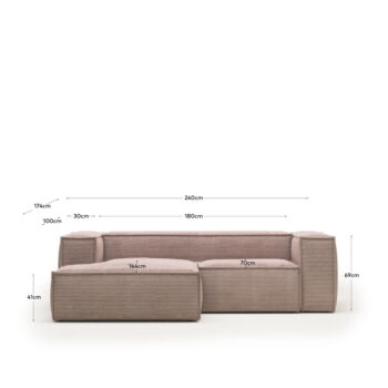 Svetloružová menčestrová rohová pohovka (pravý roh) Blok - Kave Home - Image 5