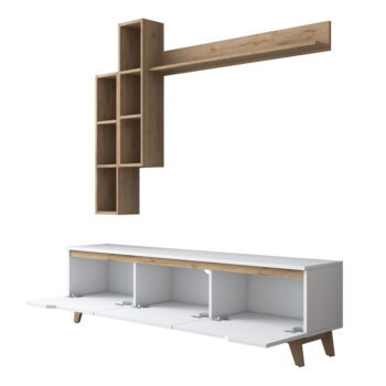 TV zostava v dekore orecha v bielo-prírodnej farbe 180x49 cm Linh – Kalune Design - Image 7