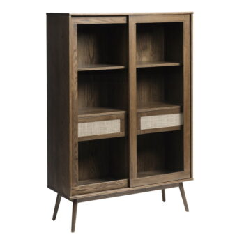Tmavohnedá vitrína v dekore duba s posuvnými dverami 110x160 cm Barrali – Unique Furniture - Image 2