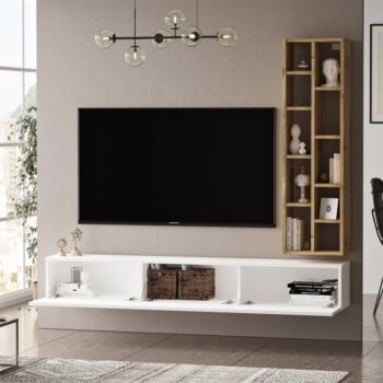 TV stolík v dekore duba v bielo-prírodnej farbe 175x25x27 cm – Kalune Design – Obrázok 3