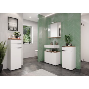 Biela vysoká kúpeľňová skrinka 39x111 cm Menen – Germania – Obrázok 4