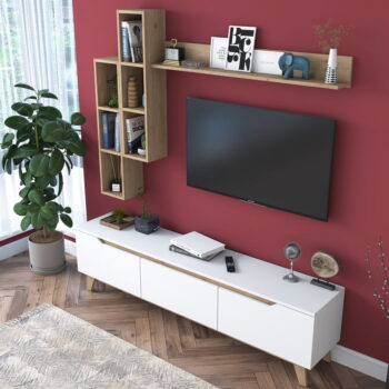 TV zostava v dekore orecha v bielo-prírodnej farbe 180x49 cm Linh – Kalune Design - Image 11