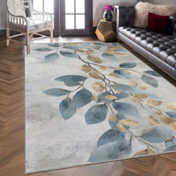 Prateľný koberec vo svetlomodrej a zlatej farbe 120x180 cm Golden Leaves – Mila Home – Obrázok 8