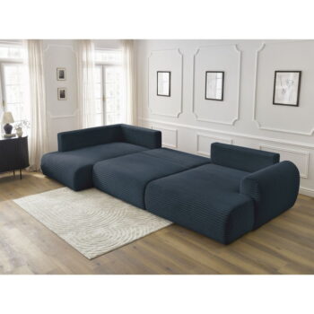 Tmavomodrá menčestrová rozkladacia rohová pohovka (pravý roh/do "U") Lucien – Bobochic Paris - Image 9