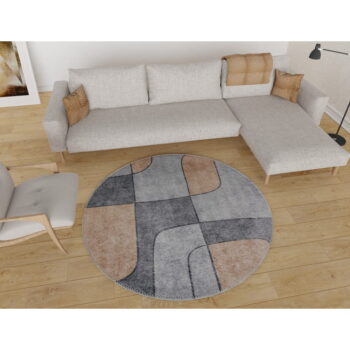 Sivý umývateľný okrúhly koberec ø 80 cm Yuvarlak – Vitaus - Image 2