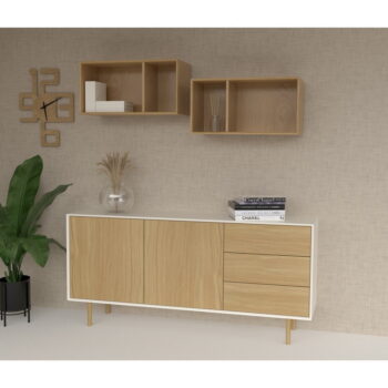 Nízka závesná komoda v dekore duba v bielej a prírodnej farbe 168x61 cm Wall – Tenzo - Image 11