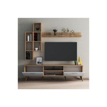Biela/prírodná TV súprava v dekore borovice 180x48 cm Veronica - Kalune Design - Image 4