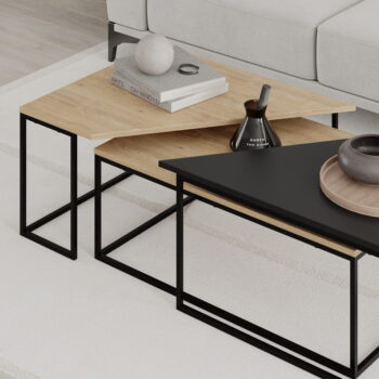 Konferenčné stolíky v súprave 3 ks s doskou v dubovom dekore v prírodnej farbe 70x110 cm Titan – Marckeric – Obrázok 5