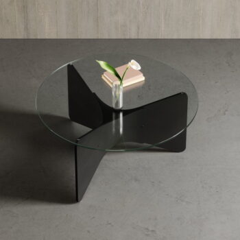 Čierny okrúhly konferenčný stolík so sklenenou doskou 87x87 cm Madera – Umbra - Image 7