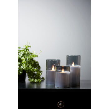 Sivá LED vosková sviečka v skle Star Trading M-Twinkle, výška 12,5 cm – Obrázok 5