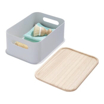 Sivý úložný box s vekom z dreva paulownia iDesign Eco Handled, 21,3 x 30,2 cm - Image 3