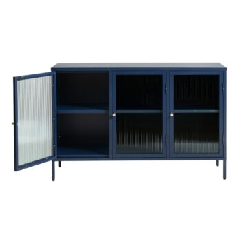 Modrá kovová vitrína Unique Furniture Bronco, výška 85 cm - Image 4