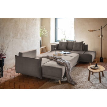 Svetlohnedá menčestrová rozkladacia rohová pohovka (pravý roh/do "U") Lazy Lukka – Miuform - Image 8