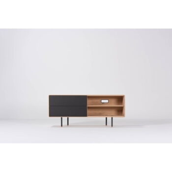 TV stolík z dubového dreva v čierno-prírodnej farbe 150x64 cm Fina – Gazzda - Image 8