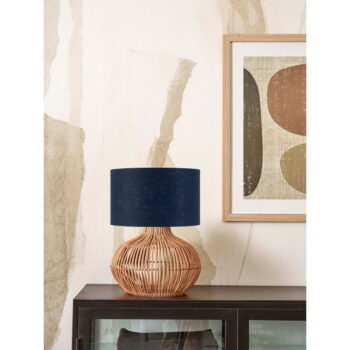 Stolová lampa s textilným tienidlom v tmavo modro-prírodnej farbe (výška 48 cm) Kalahari – Good&Mojo - Image 4