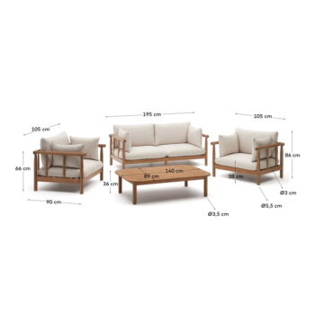 Záhradná lounge súprava z eukalyptového dreva pre 4 v bielo-prírodnej farbe Sacova – Kave Home - Image 9