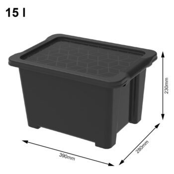 Lesklo čierny plastový úložný box s vekom Evo Easy - Rotho - Image 2