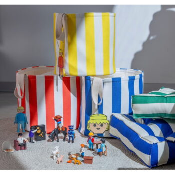 Červený látkový detský kôš na hračky ø 30x28 cm Stripes – Playmobil - Image 2