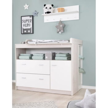 Biela nízka detská komoda v dekore duba s prebaľovacím pultom 117x98 cm Julia – Roba - Image 2