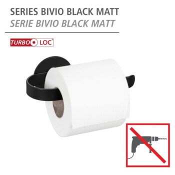 Matne čierny samodržiaci kovový držiak na toaletný papier Bivio – Wenko – Obrázok 8