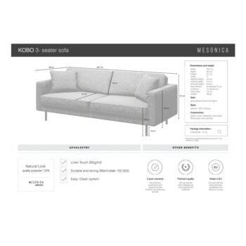 Sivá pohovka 207 cm Kobo – MESONICA – Obrázok 4