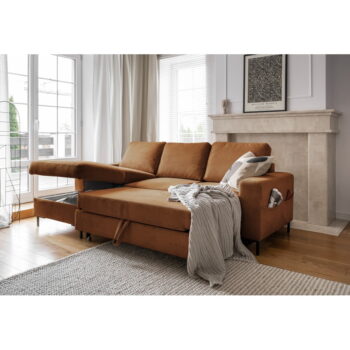 Oranžovohnedá menčestrová rozkladacia rohová pohovka (ľavý roh) Lofty Lilly – Miuform - Image 7