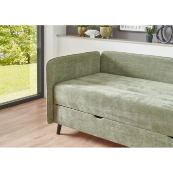 Zelená čalúnená jednolôžková posteľ s úložným priestorom 120x200 cm Kiruna – Meise Möbel - Image 6