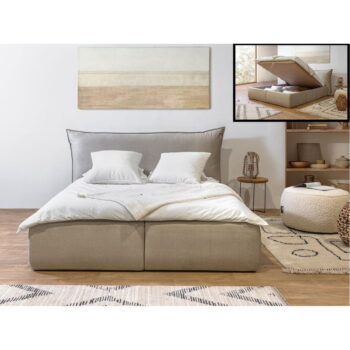 Béžová zamatová čalúnená dvojlôžková posteľ s úložným priestorom s roštom 160x200 cm Jade - Bobochic Paris – Obrázok 11