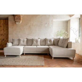 Béžová menčestrová rozkladacia rohová pohovka (pravý roh/do "U") Lazy Lukka – Miuform - Image 6