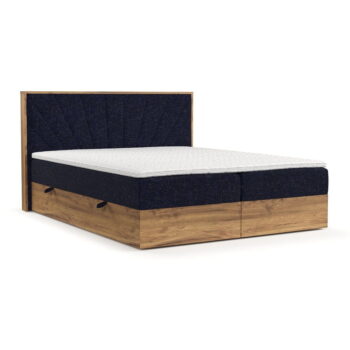 Boxspring posteľ s úložným priestorom v tmavomodro-prírodnej farbe 160x200 cm Asahi – Maison de Rêve