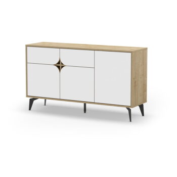 Nízka komoda v dekore duba v bielo-prírodnej farbe 140x79 cm Nola – Marckeric – Obrázok 4