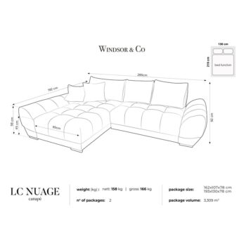 Tmavosivá rozkladacia rohová pohovka so zamatovým poťahom Windsor & Co Sofas Nuage, ľavý roh - Image 2