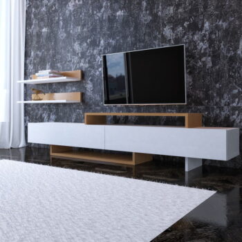 Biela/prírodná TV súprava 180x40 cm Nirvanas – Furny Home – Obrázok 5
