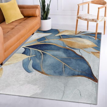 Prateľný koberec v modrej a zlatej farbe 80x150 cm Golden Leaves – Mila Home – Obrázok 11