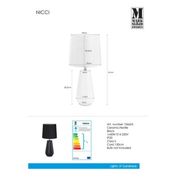 Čierna stolová lampa Markslöjd Nicci, ø 19 cm – Obrázok 2