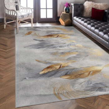 Prateľný koberec v šedej a zlatej farbe 120x180 cm Golden Feathers – Mila Home - Image 3